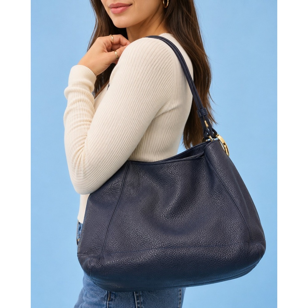 MICHAEL KORS Women's Navy Blue Pebble Leather Shoulder Bag Purse Hobo Style -900